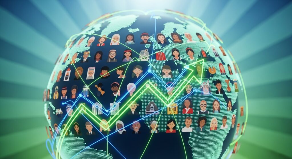 Team of diverse marketers analyzing ROI data on laptops, representing inclusive marketing success.